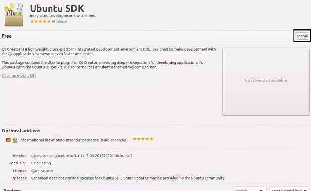 Ubuntu SDK details and a button to Quick-Install it